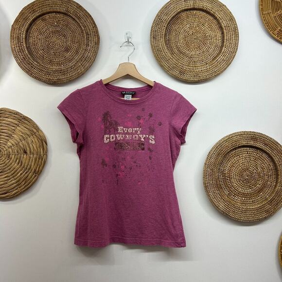 Vintage Y2K 2000s Self Esteem Every Cowboy's Dream Baby Tee T-Shirt Large - Picture 2 of 6